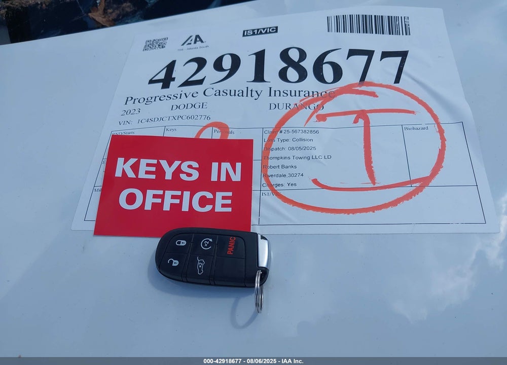 2023 DODGE DURANGO VIN: 1C4SDJCTXPC602776