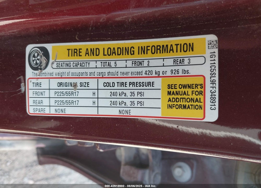 2015 CHEVROLET MALIBU VIN: 1G11C5SL9FF348913