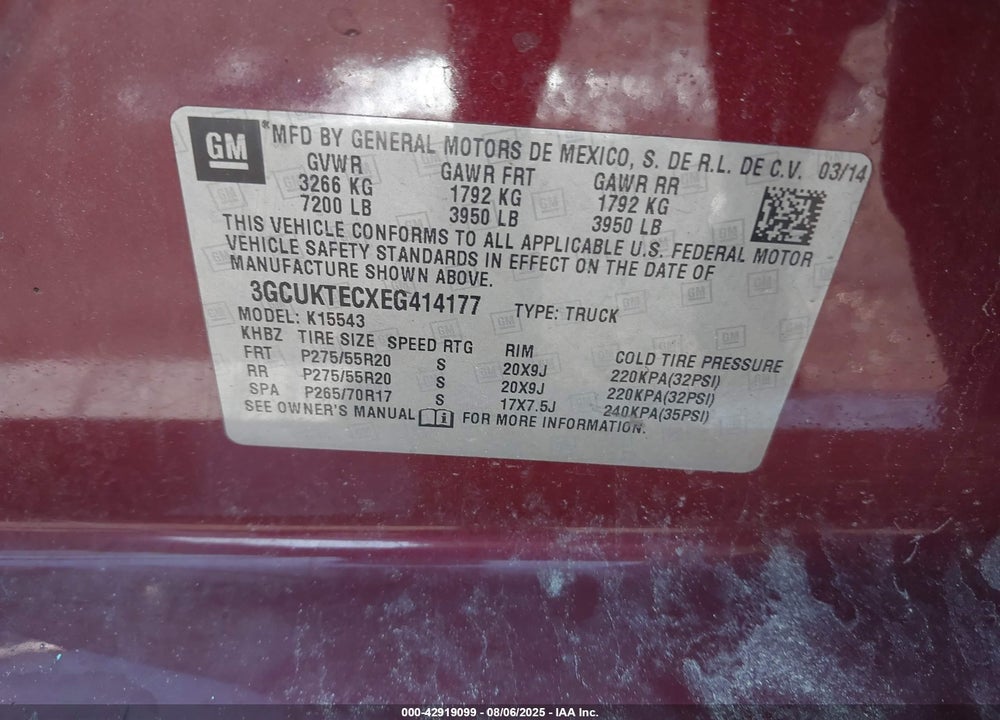 2014 CHEVROLET SILVERADO 1500 VIN: 3GCUKTECXEG414177