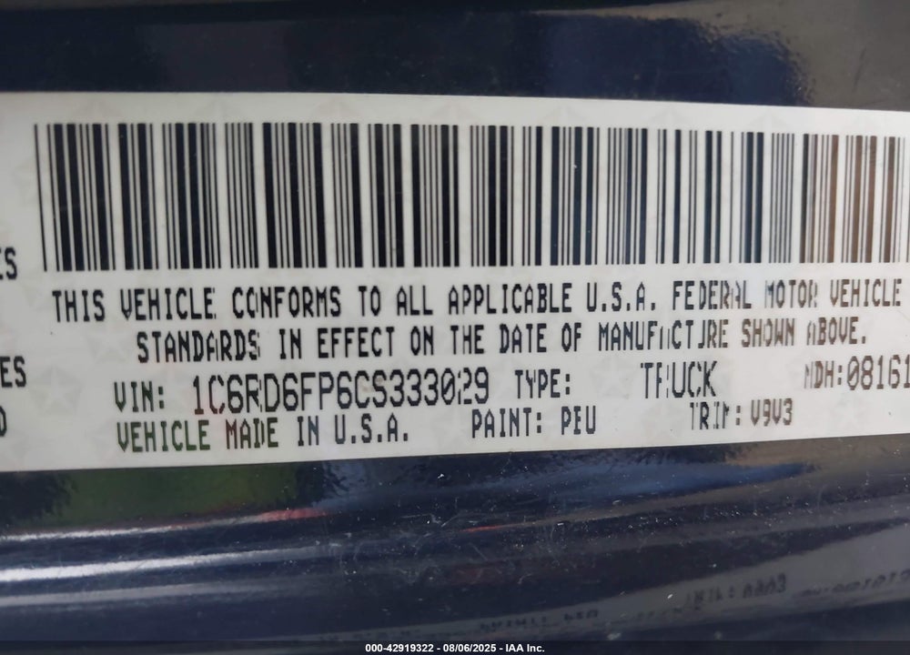 2012 RAM 1500 VIN: 1C6RD6FP6CS333029