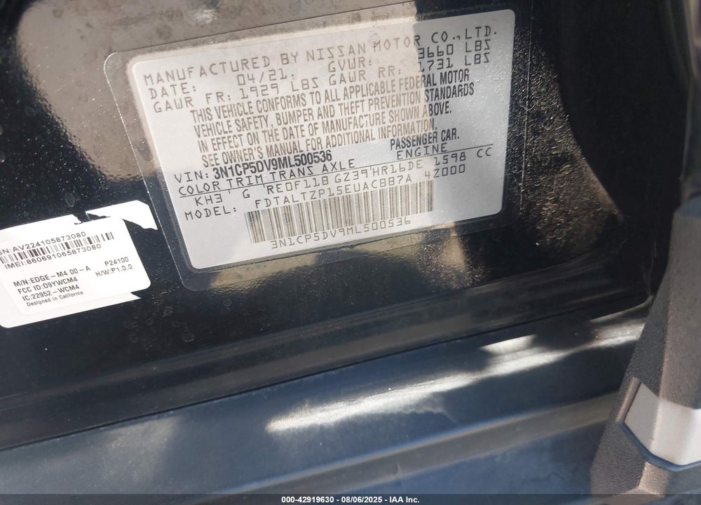 2021 NISSAN KICKS VIN: 3N1CP5DV9ML500536