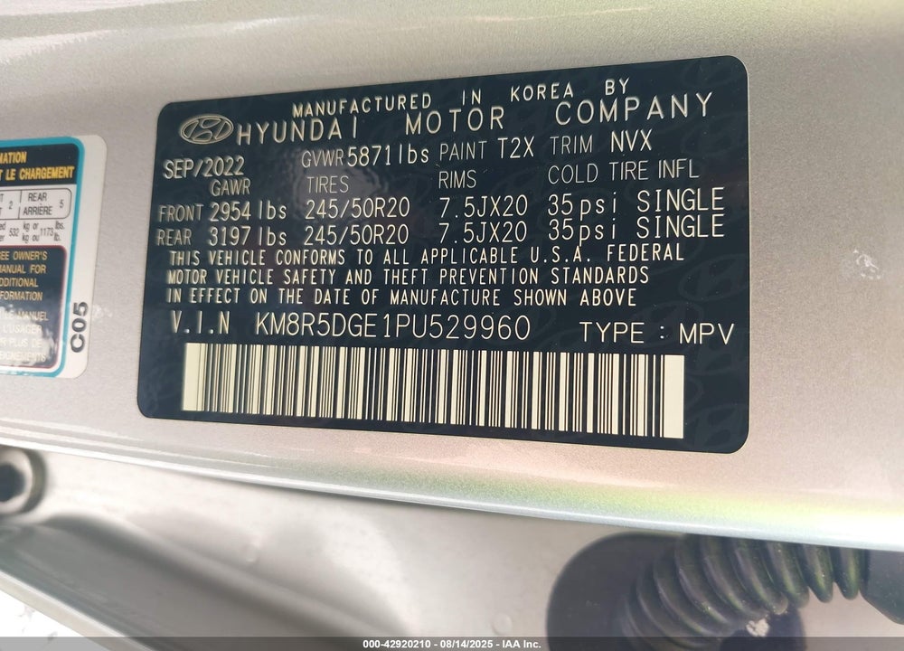 2023 HYUNDAI PALISADE VIN: KM8R5DGE1PU529960