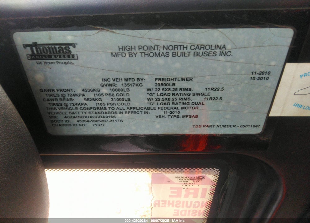 2012 FREIGHTLINER CHASSIS B2B VIN: 4UZABRDUXCCBA0166