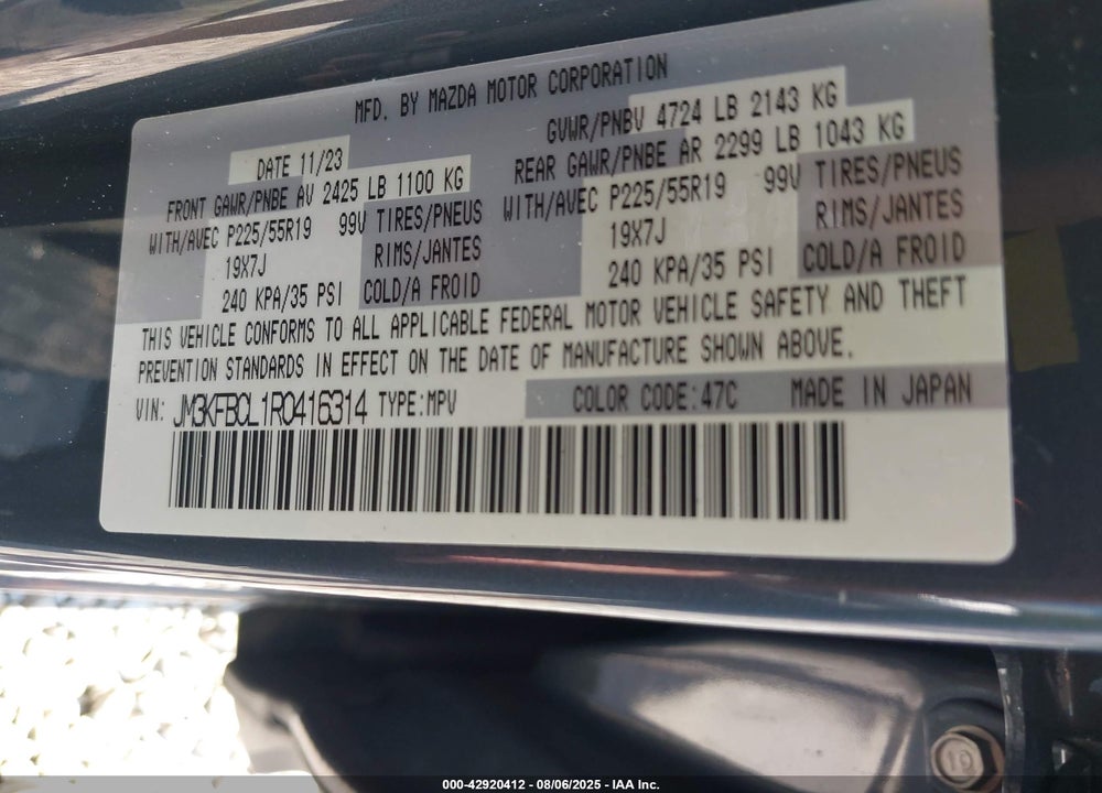 2024 MAZDA CX-5 VIN: JM3KFBCL1R0416314