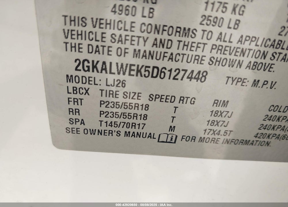 2013 GMC TERRAIN VIN: 2GKALWEK5D6127448