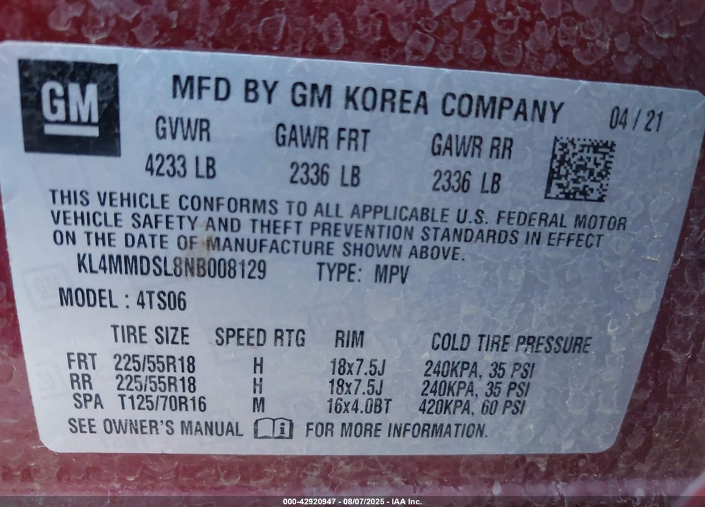 2022 BUICK ENCORE GX VIN: KL4MMDSL8NB008129