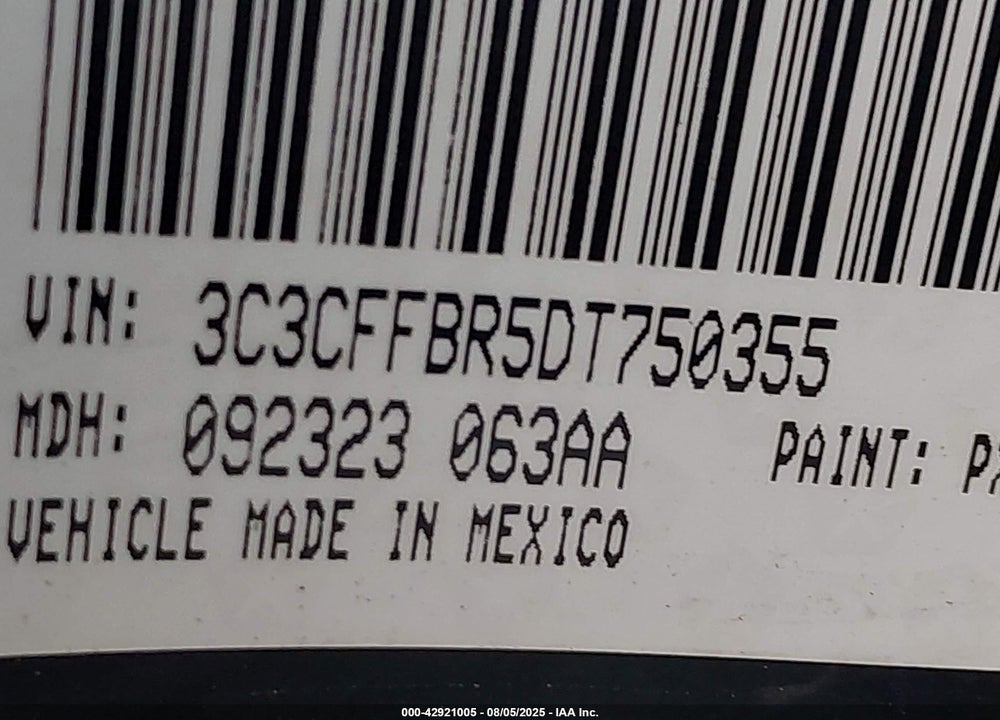 2013 FIAT 500 VIN: 3C3CFFBR5DT750355