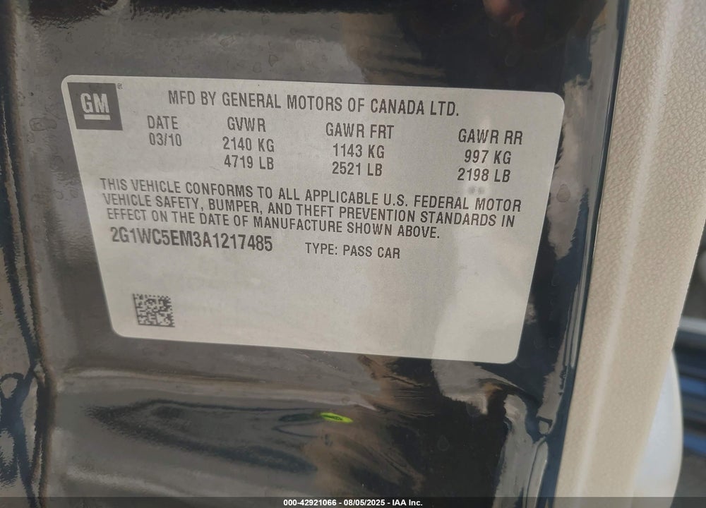 2010 CHEVROLET IMPALA VIN: 2G1WC5EM3A1217485