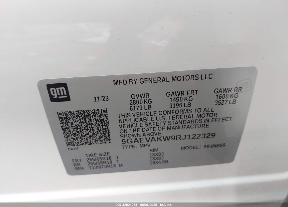 2024 BUICK ENCLAVE VIN: 5GAEVAKW9RJ122329