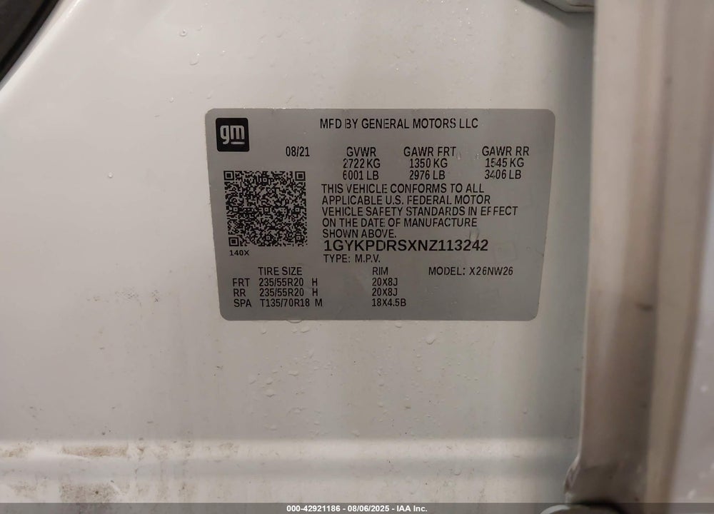 2022 CADILLAC XT6 AWD PREMIUM LUXURY VIN: 1GYKPDRSXNZ113242