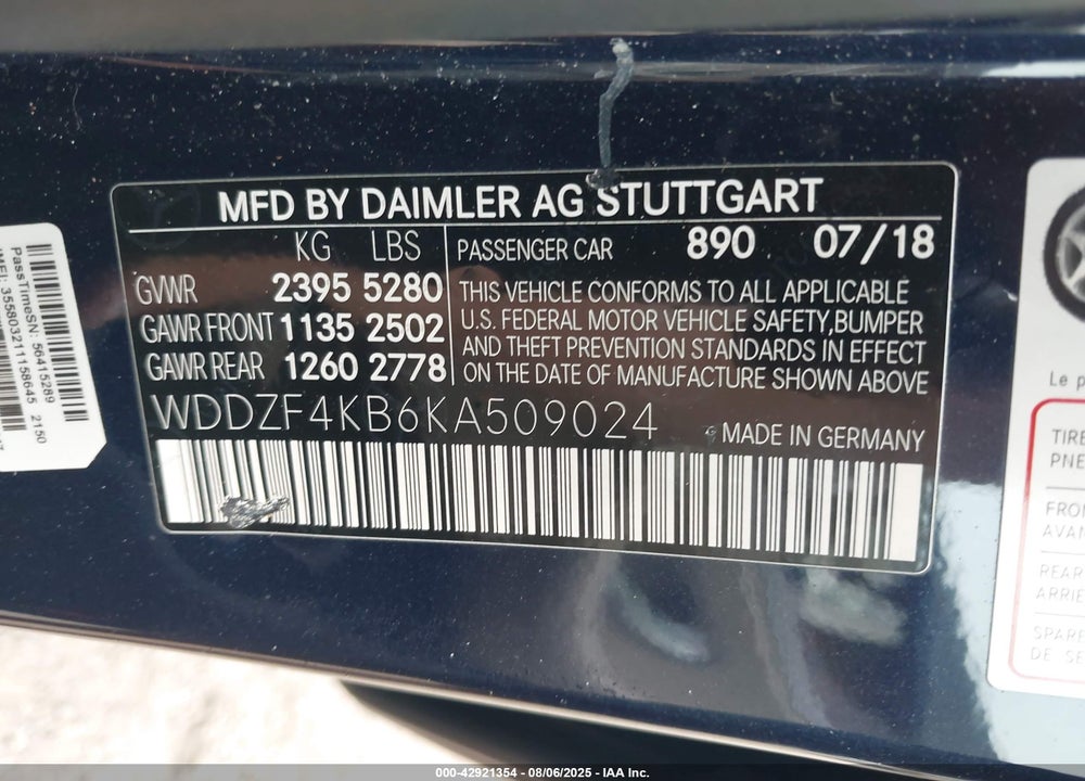 2019 MERCEDES-BENZ E 300 4MATIC VIN: WDDZF4KB6KA509024