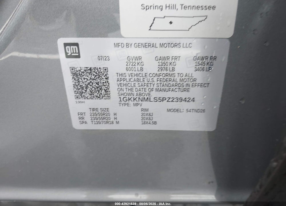 2023 GMC ACADIA VIN: 1GKKNMLS5PZ239424