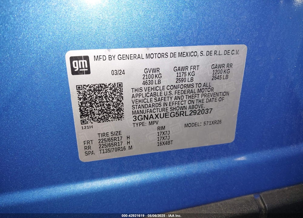 2024 CHEVROLET EQUINOX VIN: 3GNAXUEG5RL292037