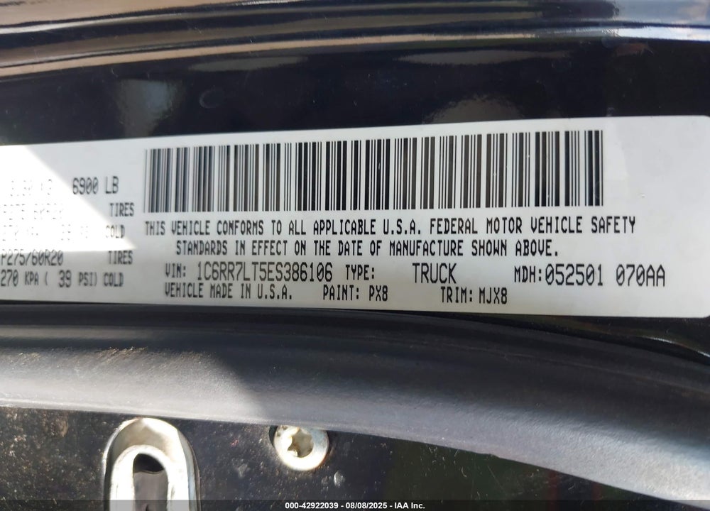 2014 RAM 1500 VIN: 1C6RR7LT5ES386106