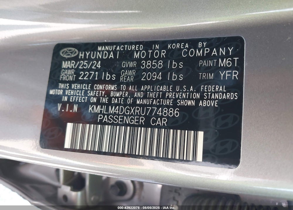 2024 HYUNDAI ELANTRA VIN: KMHLM4DGXRU774886
