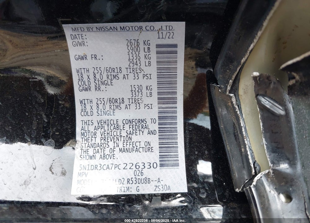 2023 NISSAN PATHFINDER VIN: 5N1DR3CA7PC226330
