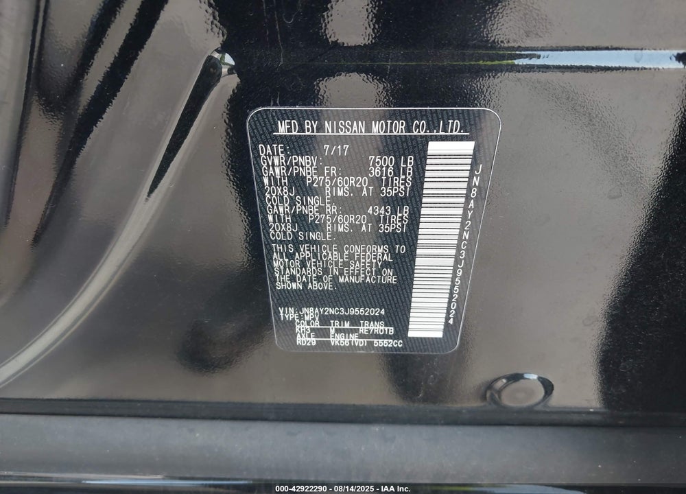 2018 NISSAN ARMADA VIN: JN8AY2NC3J9552024