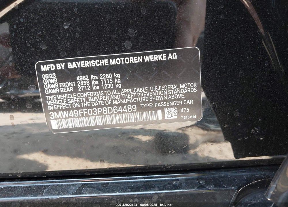 2023 BMW 3 SERIES VIN: 3MW49FF03P8D64489