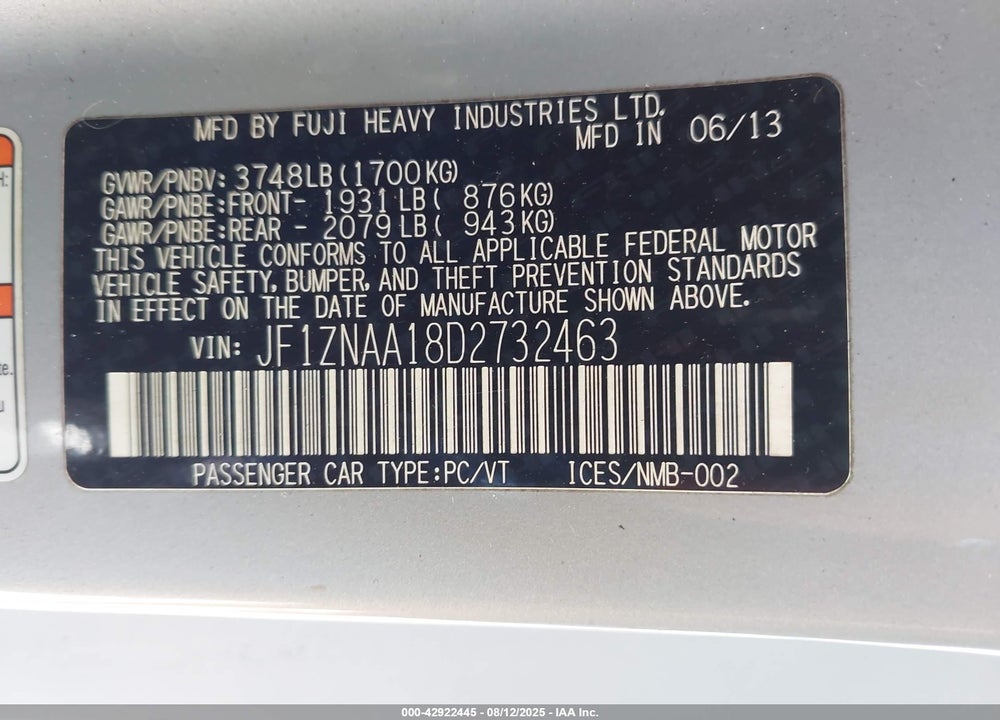 2013 SCION FR-S VIN: JF1ZNAA18D2732463