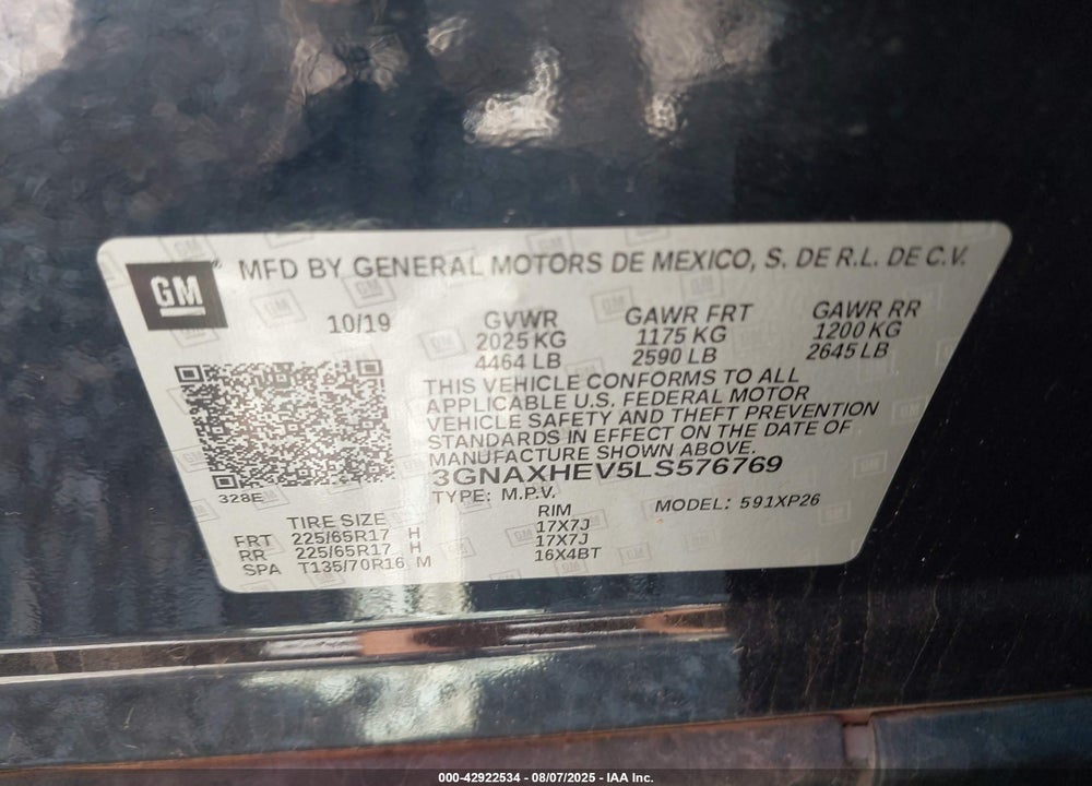 2020 CHEVROLET EQUINOX FWD LS VIN: 3GNAXHEV5LS576769