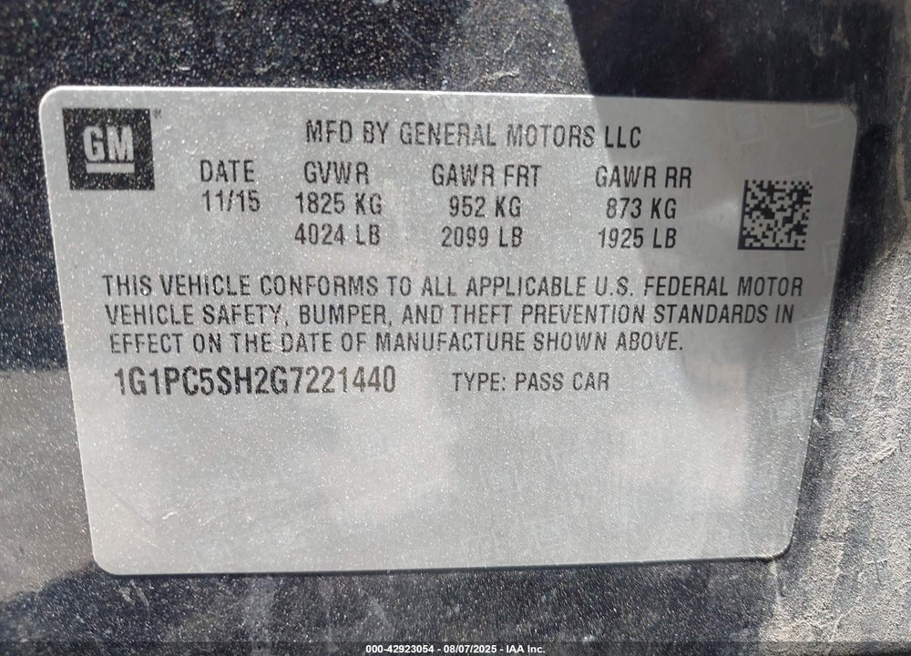 2016 CHEVROLET CRUZE LIMITED VIN: 1G1PC5SH2G7221440