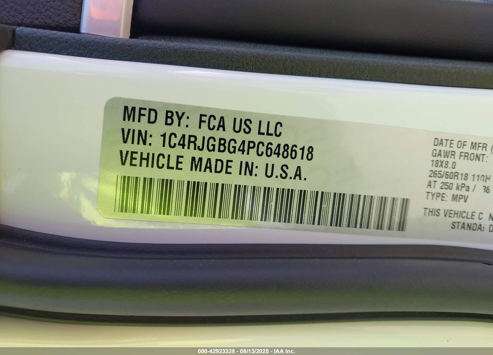 2023 JEEP GRAND CHEROKEE VIN: 1C4RJGBG4PC648618