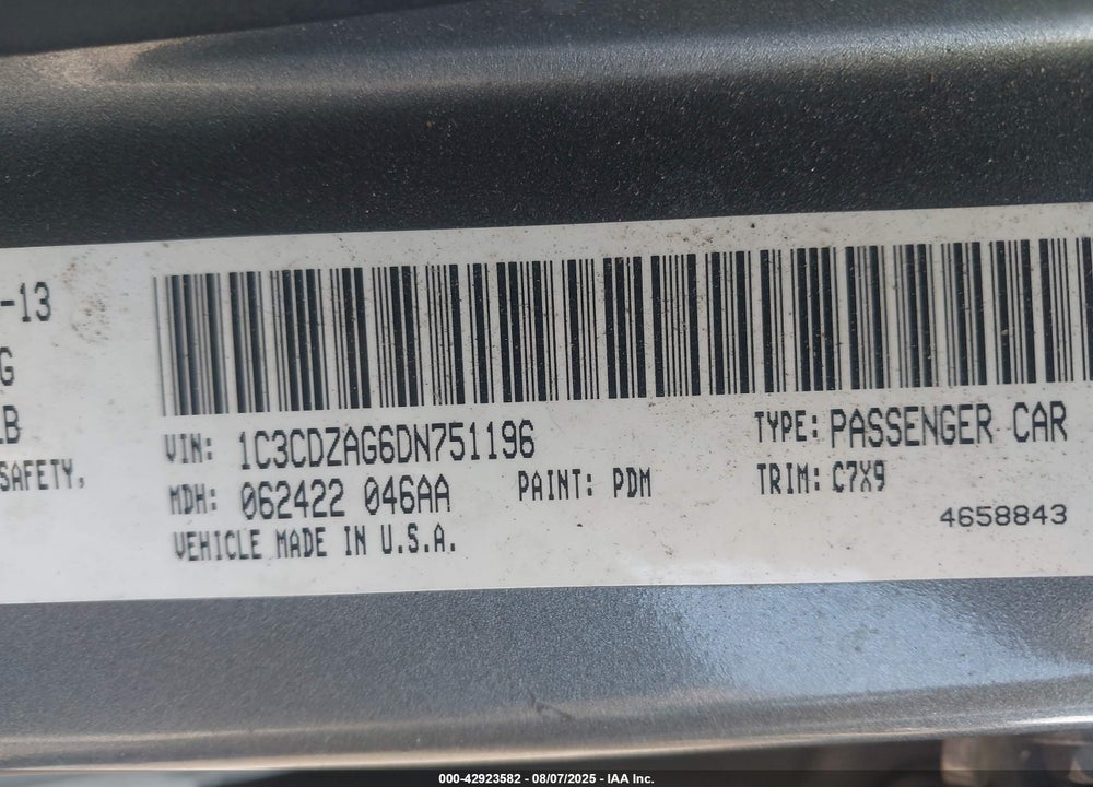2013 DODGE AVENGER VIN: 1C3CDZAG6DN751196