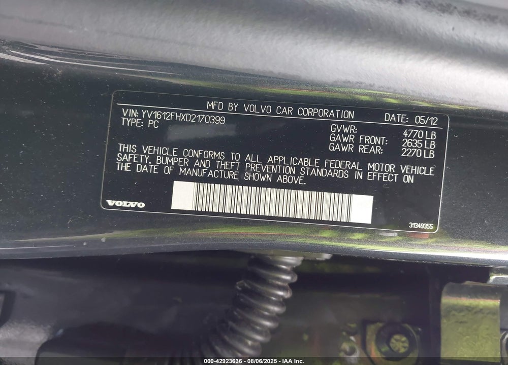 2013 VOLVO S60 VIN: YV1612FHXD2170399