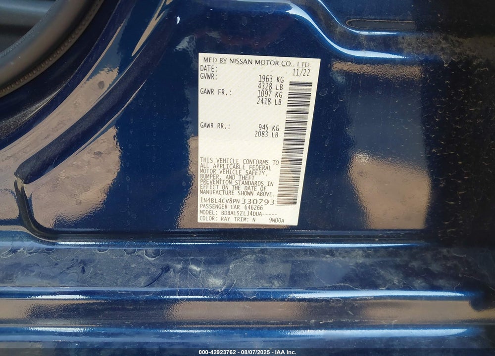 2023 NISSAN ALTIMA VIN: 1N4BL4CV8PN330793