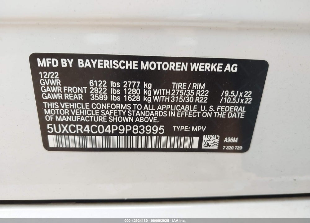 2023 BMW X5 VIN: 5UXCR4C04P9P83995