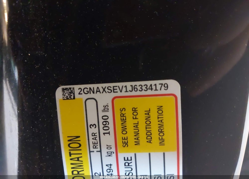 2018 CHEVROLET EQUINOX LT VIN: 2GNAXSEV1J6334179