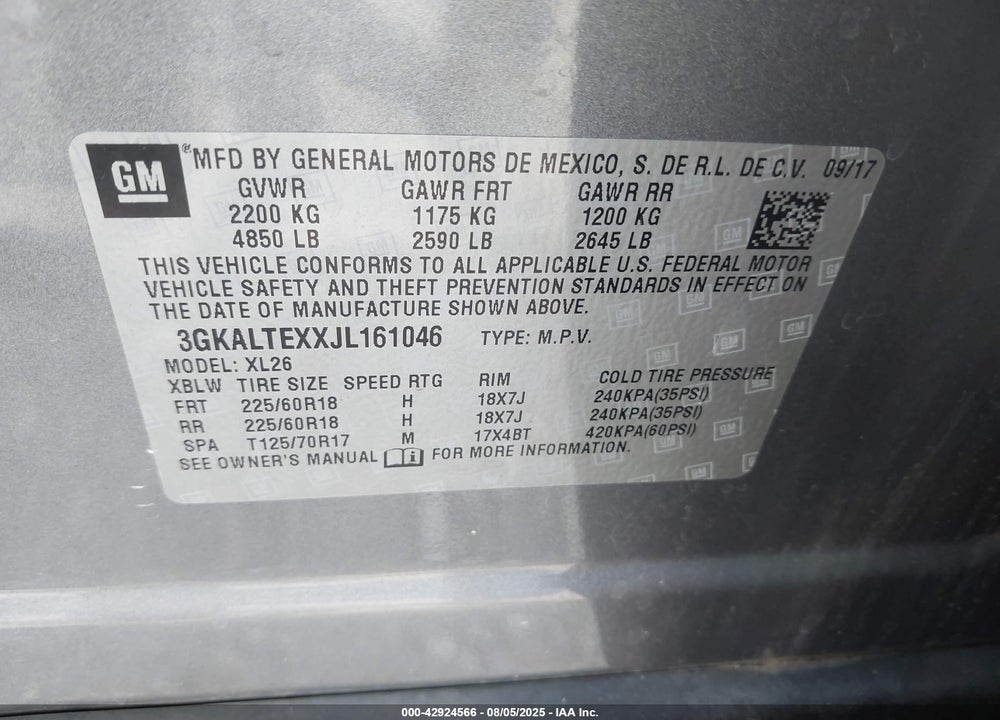 2018 GMC TERRAIN VIN: 3GKALTEXXJL161046