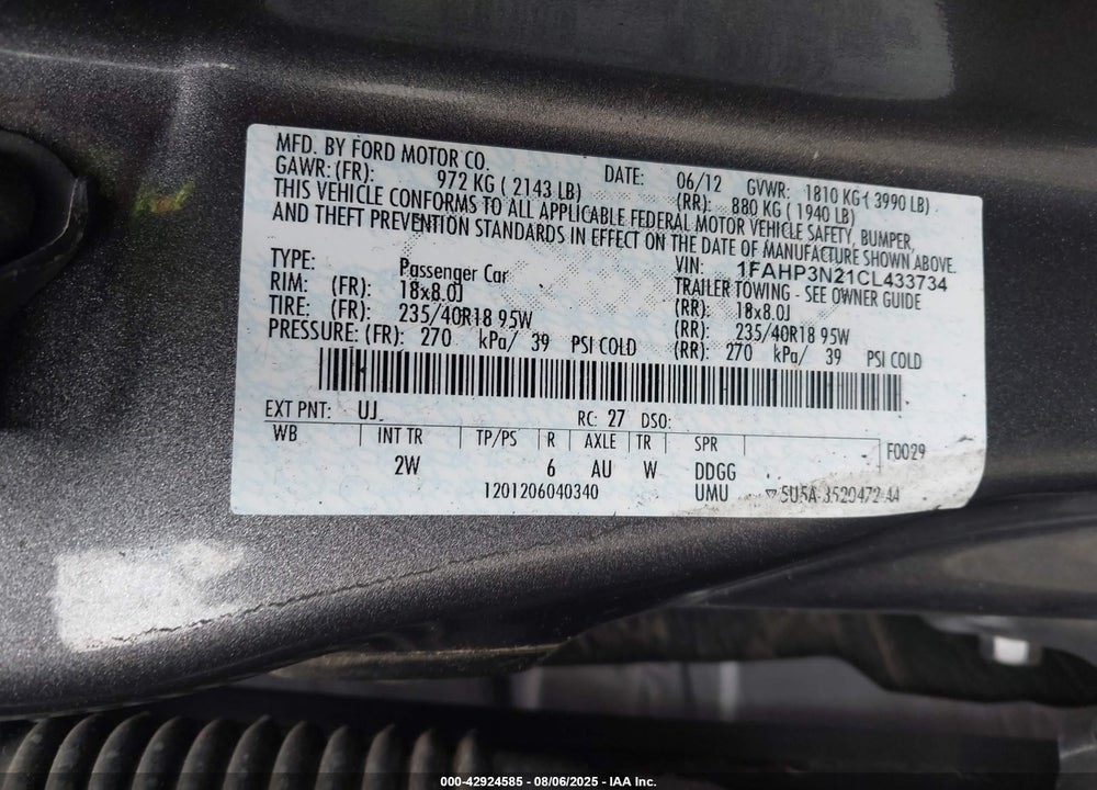 2012 FORD FOCUS TITANIUM VIN: 1FAHP3N21CL433734