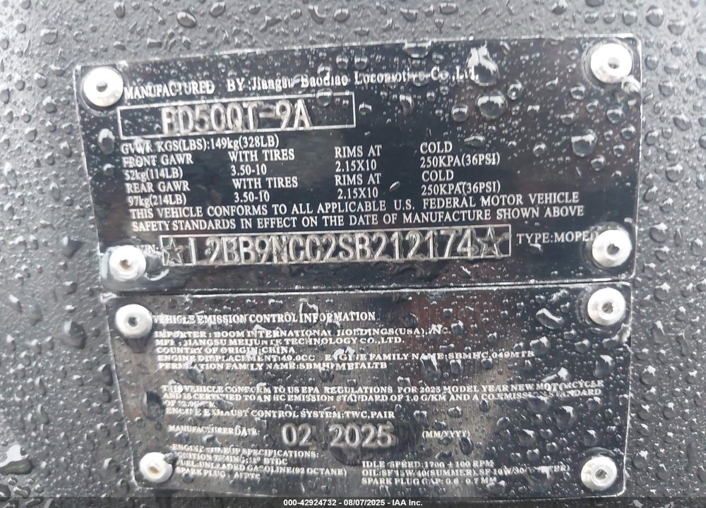 2025 JIANGSU BAODIAO VIN: L2BB9NCC2SB212174