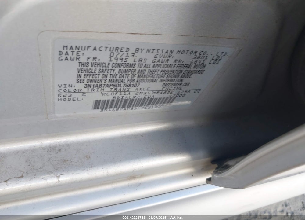 2013 NISSAN SENTRA VIN: 3N1AB7AP5DL758107
