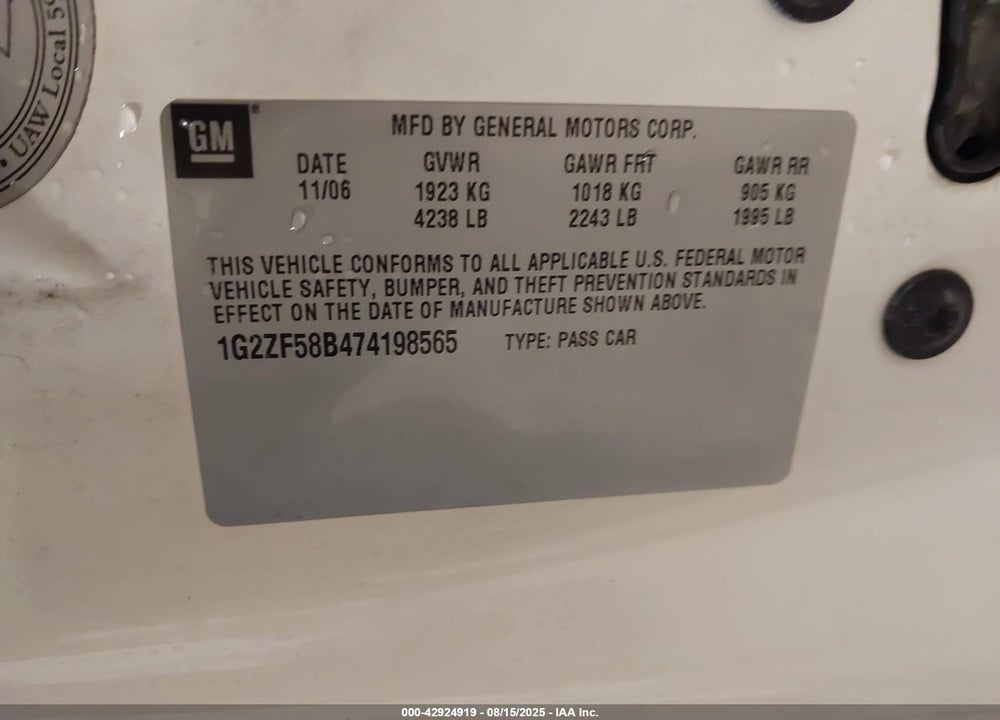 2007 PONTIAC G6 VIN: 1G2ZF58B474198565