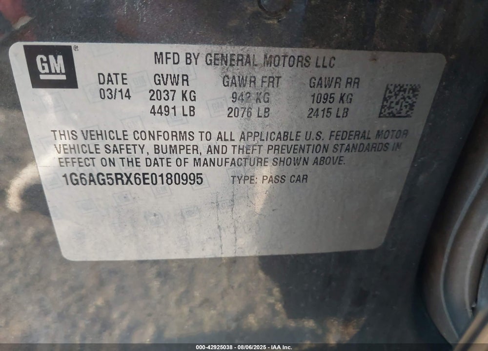 2014 CADILLAC ATS VIN: 1G6AG5RX6E0180995