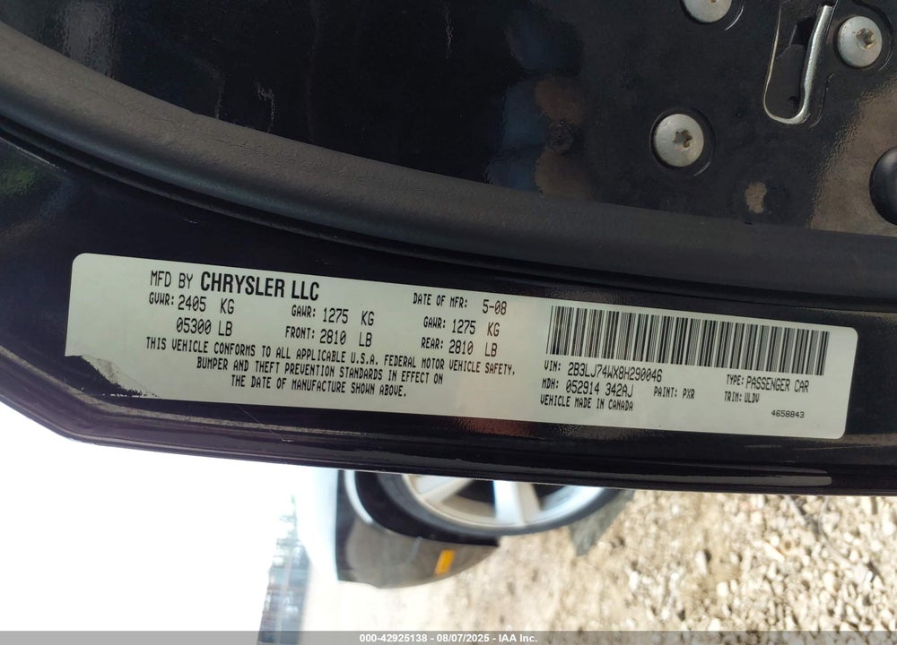 2008 DODGE CHALLENGER SRT8 VIN: 2B3LJ74WX8H290046