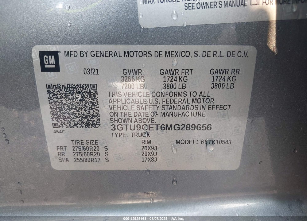 2021 GMC SIERRA 1500 VIN: 3GTU9CET6MG289656