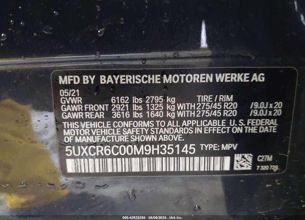 2021 BMW X5 VIN: 5UXCR6C00M9H35145