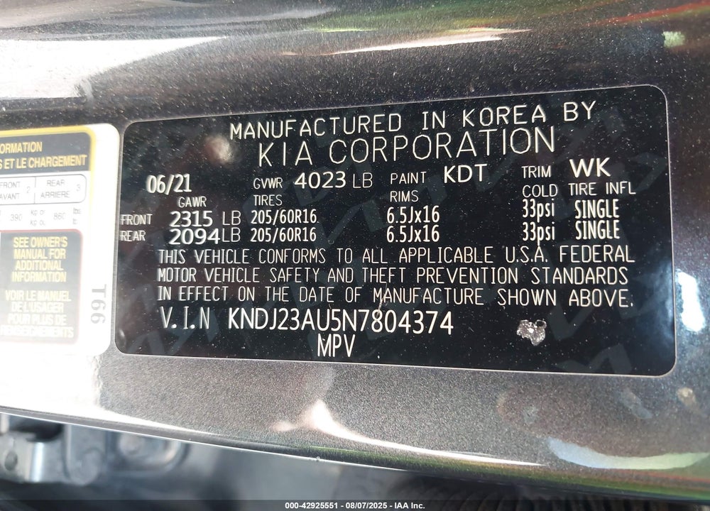 2022 KIA SOUL VIN: KNDJ23AU5N7804374