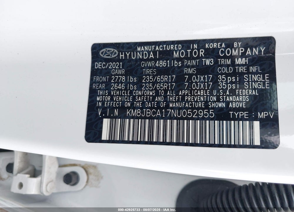 2022 HYUNDAI TUCSON HYBRID VIN: KM8JBCA17NU052955