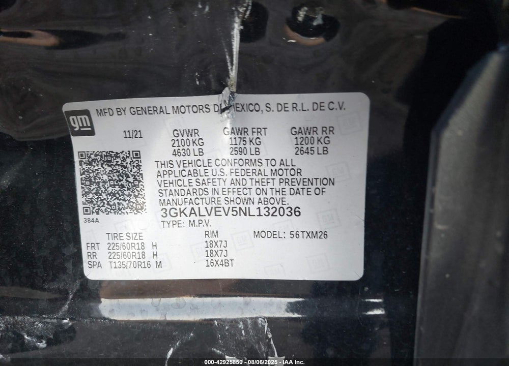 2022 GMC TERRAIN VIN: 3GKALVEV5NL132036