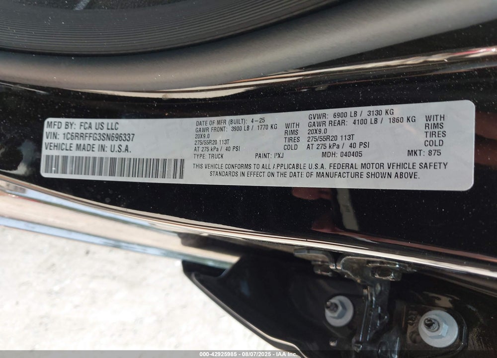 2025 RAM 1500 VIN: 1C6RRFFG3SN696337