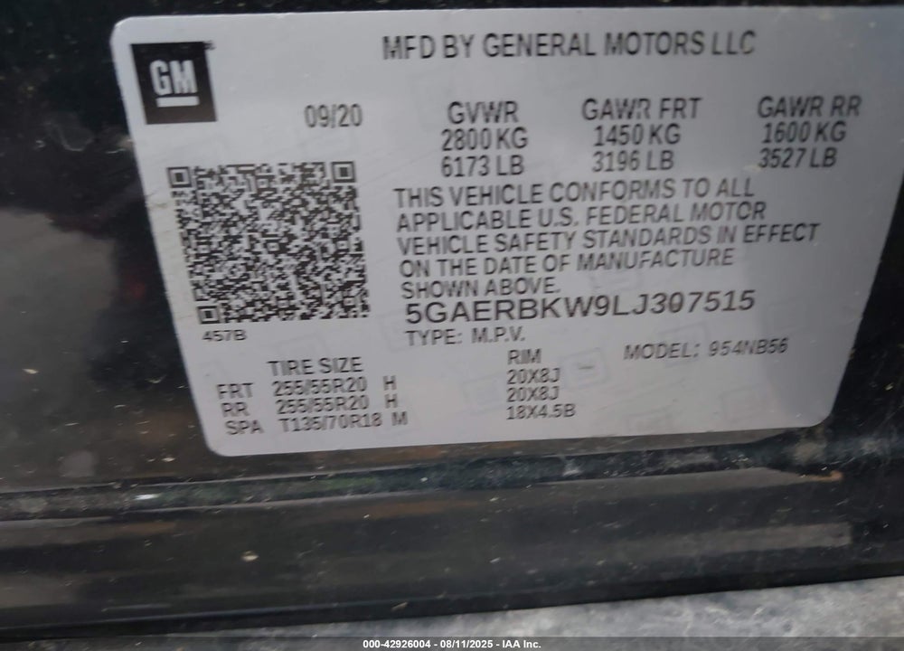 2020 BUICK ENCLAVE FWD ESSENCE VIN: 5GAERBKW9LJ307515