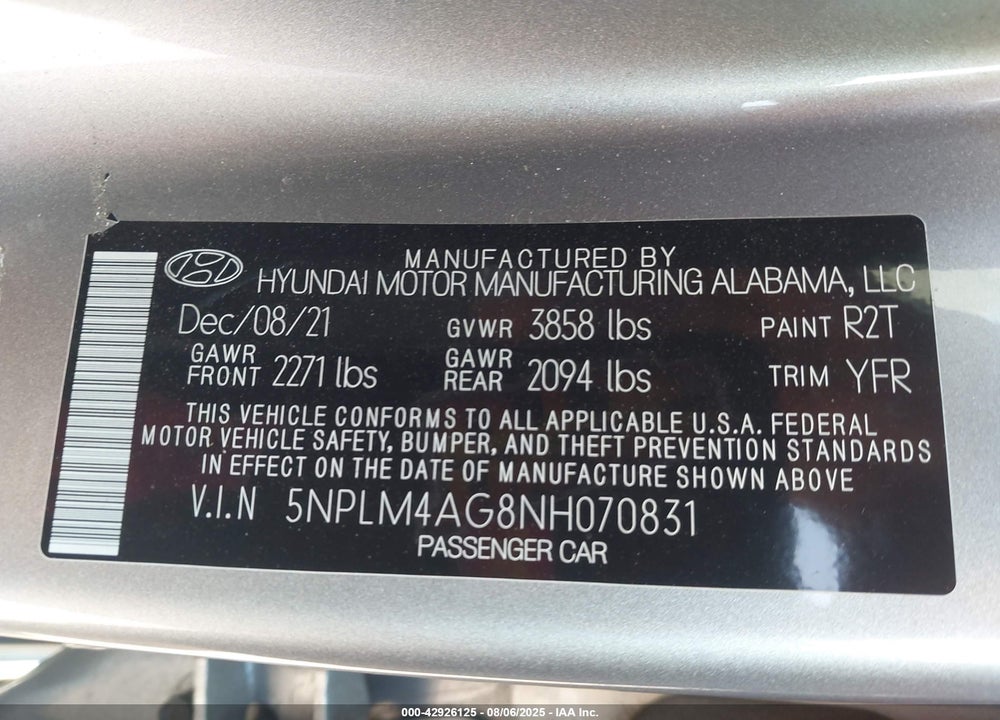 2022 HYUNDAI ELANTRA VIN: 5NPLM4AG8NH070831