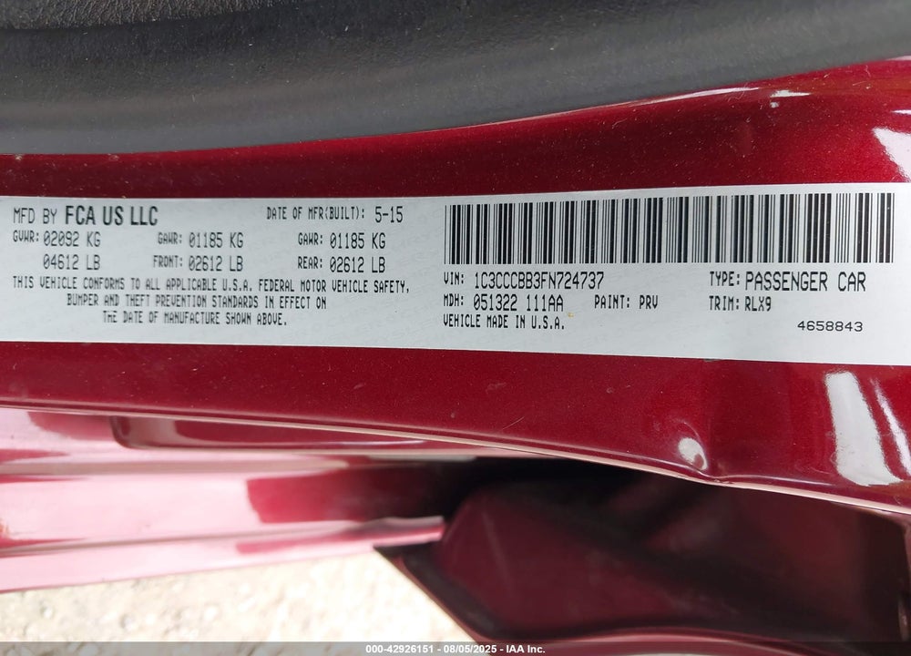 2015 CHRYSLER 200 VIN: 1C3CCCBB3FN724737