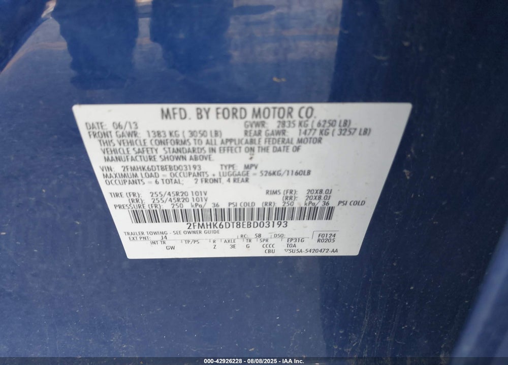 2014 FORD FLEX VIN: 2FMHK6DT8EBD03193