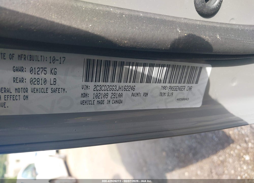 2018 DODGE CHALLENGER VIN: 2C3CDZGG3JH162246