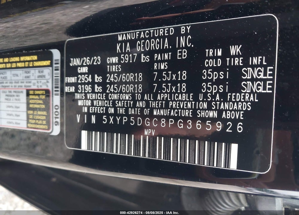 2023 KIA TELLURIDE VIN: 5XYP5DGC8PG365926